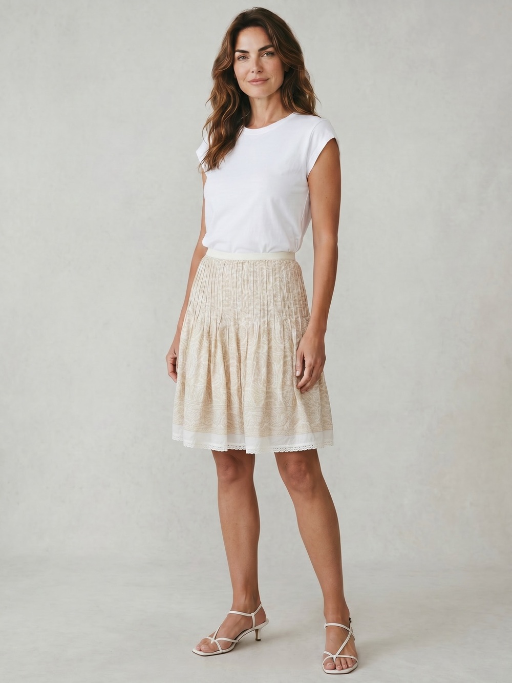 Liz Claiborne Cream Paisley Linen Blend  Skirt Size 6 Coastal Summer